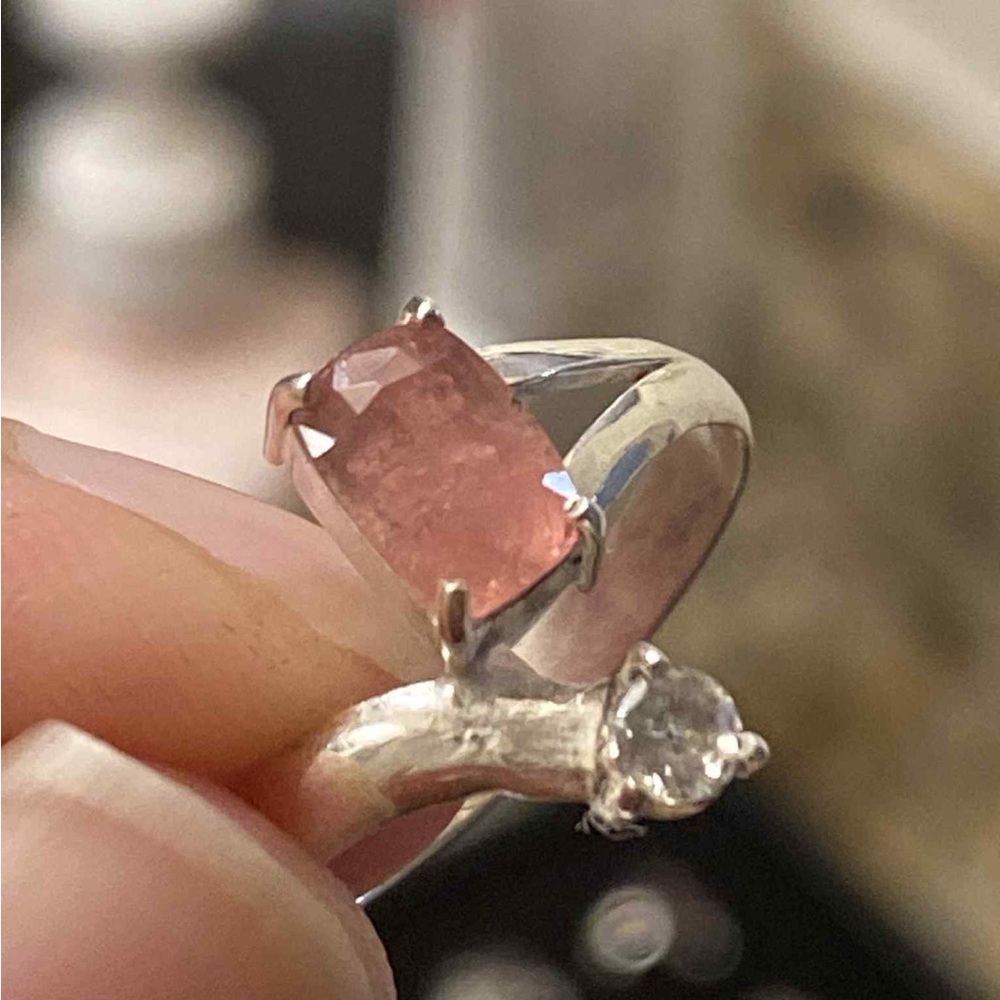 Handmade Beautiful Pink Tourmaline & Zircon Gemstone Pure 925 Silver Ring